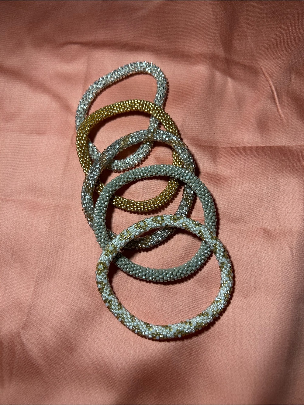 Beaded Peruvian Stackable Bracelets - Gold and Silver Tones